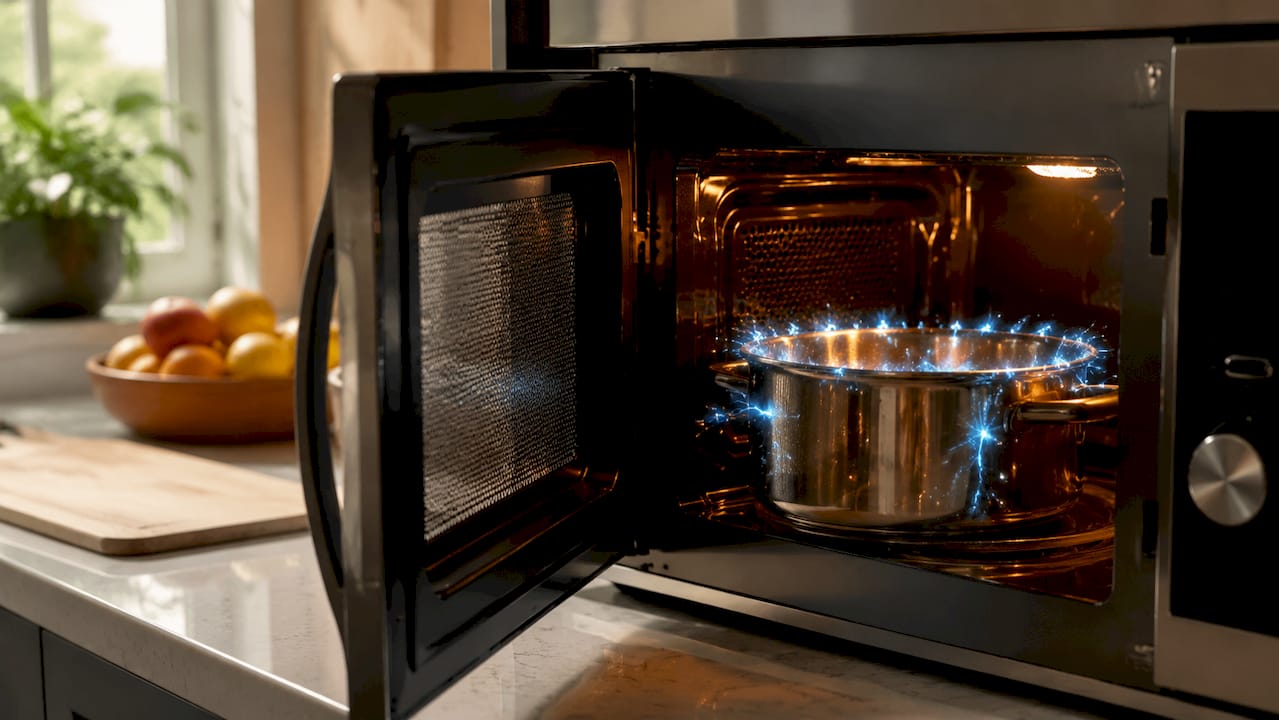 Stainless steel pot sparking in microwave