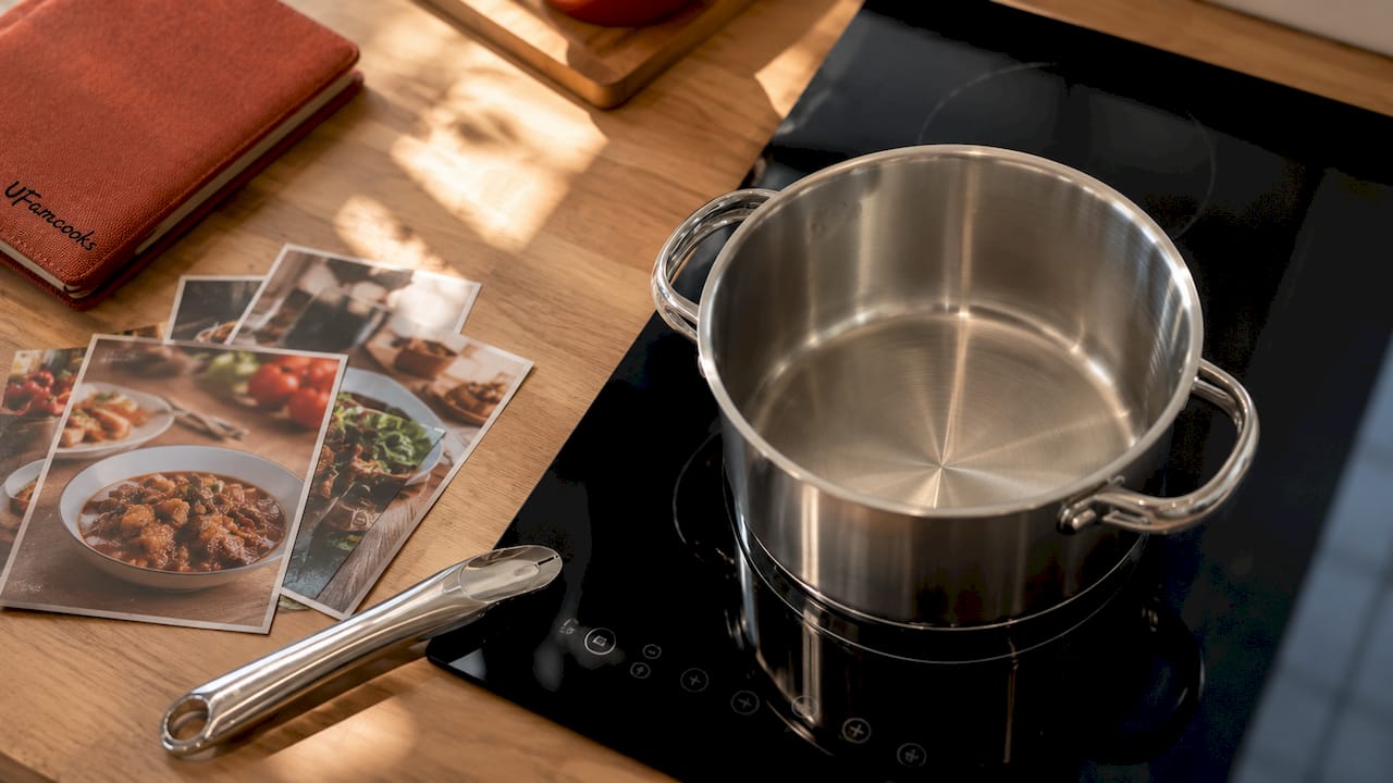 430-grade stainless steel pot on induction stove