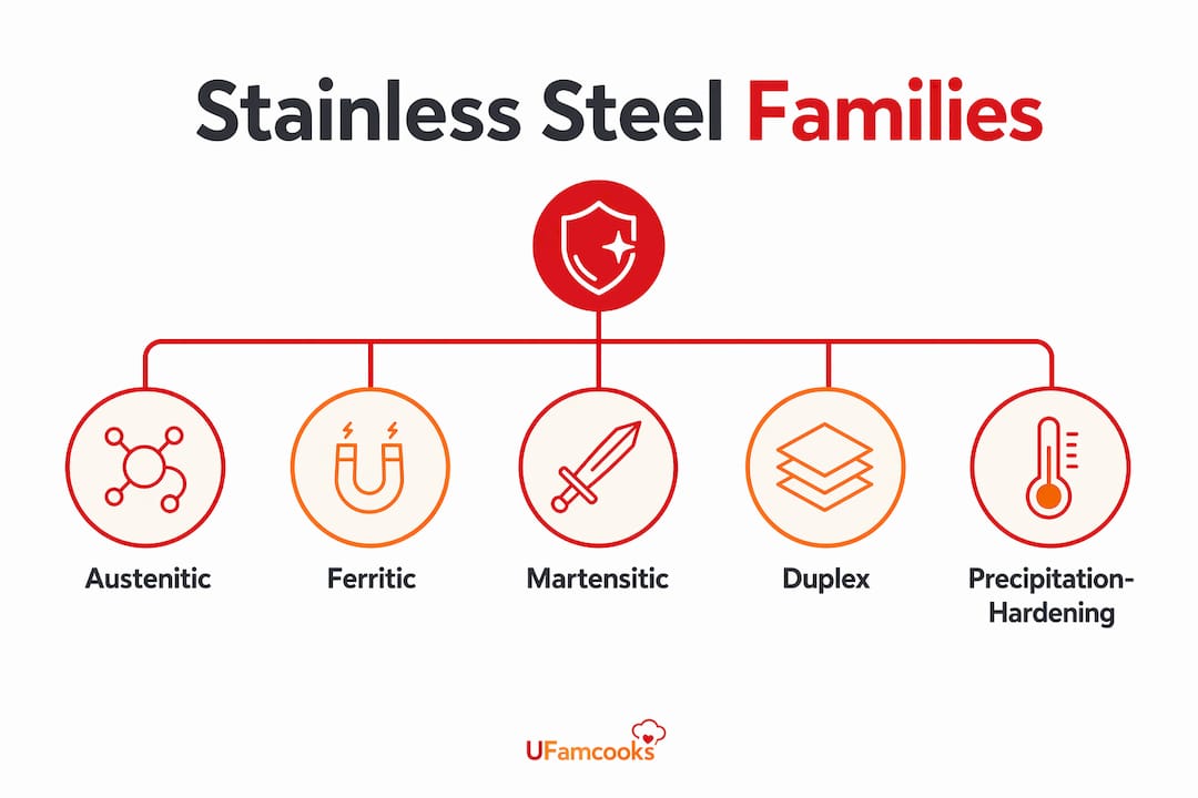 Infographic displaying hierarchy of stainless steel families