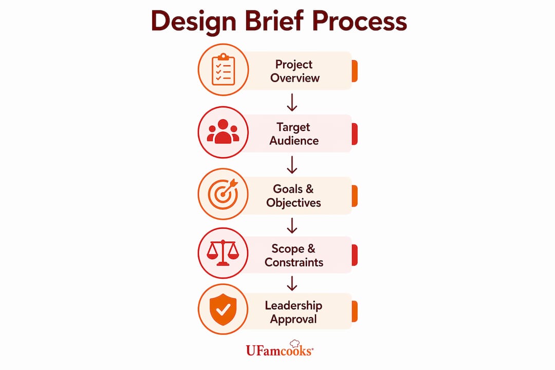 Infographic showing product design brief process steps