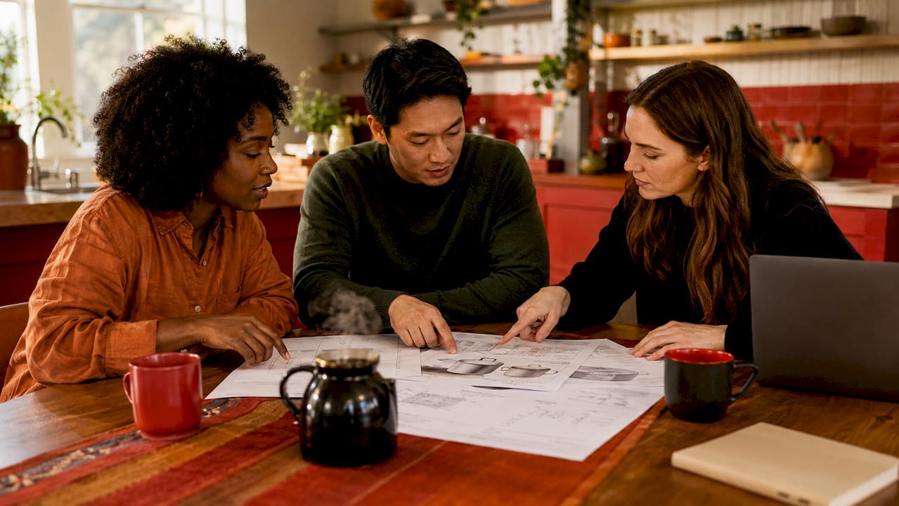 Diverse team discussing manufacturing design brief