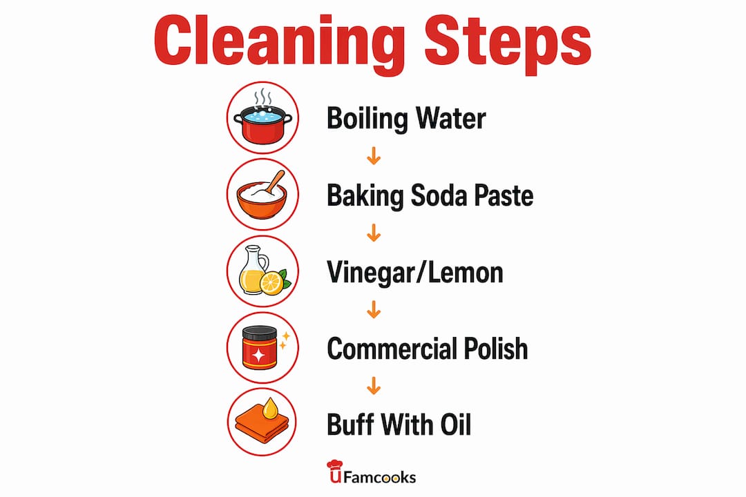 Infographic showing step-by-step cleaning process for pots