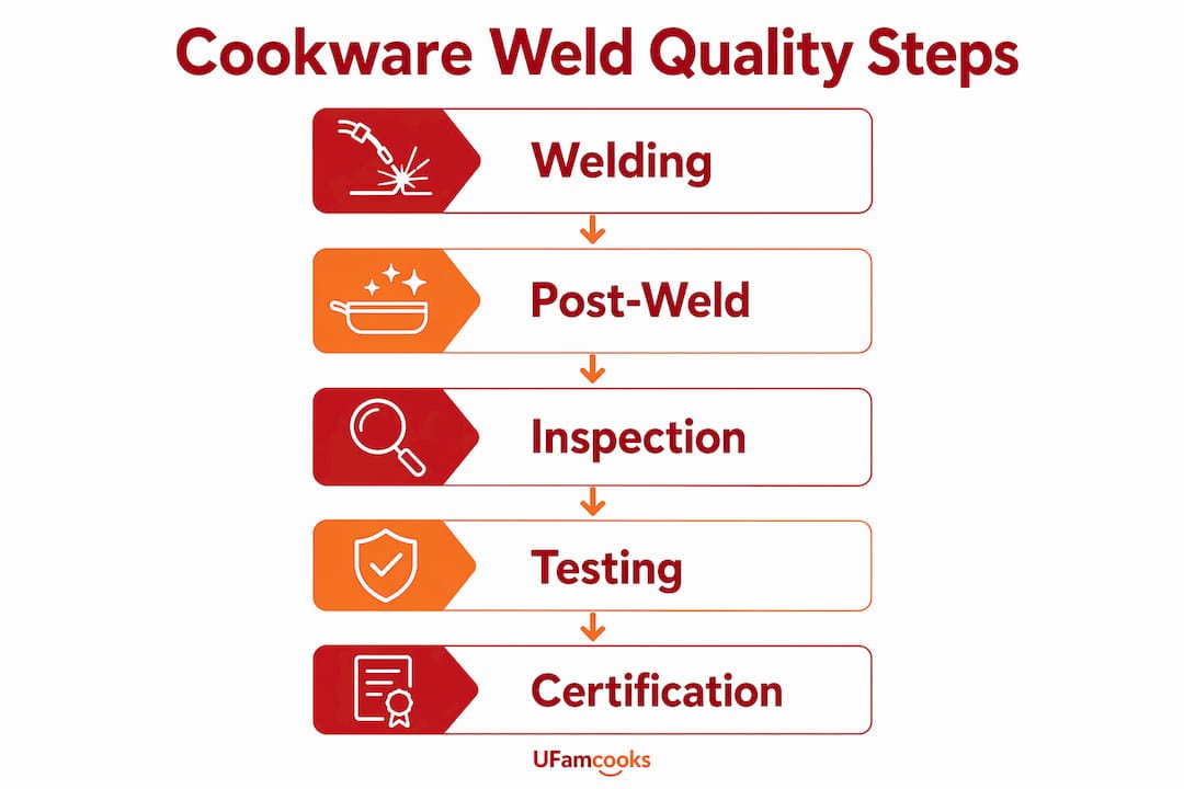 Infographic illustrating cookware weld quality workflow steps