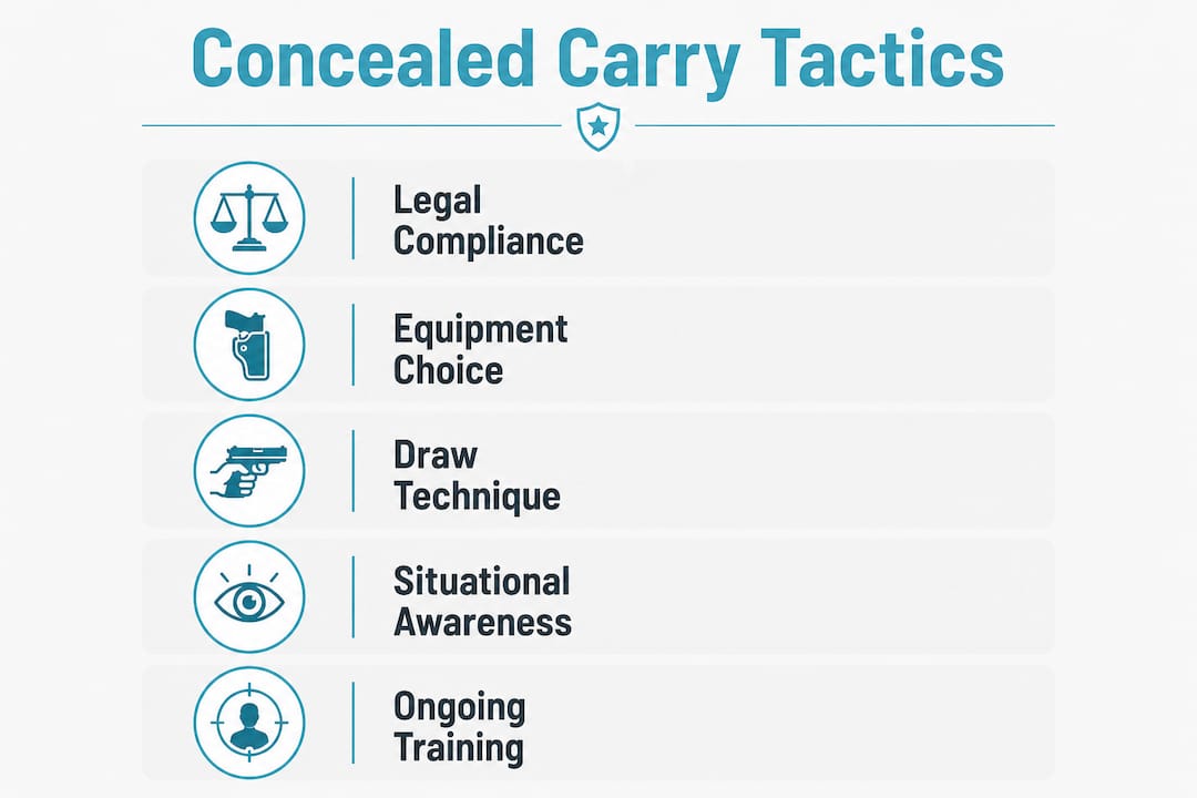 Infographic showing five key concealed carry tactics steps