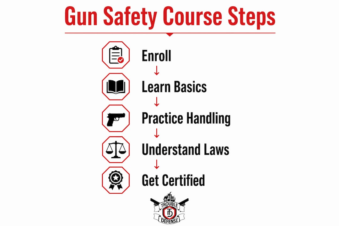 Infographic showing key steps in gun safety course