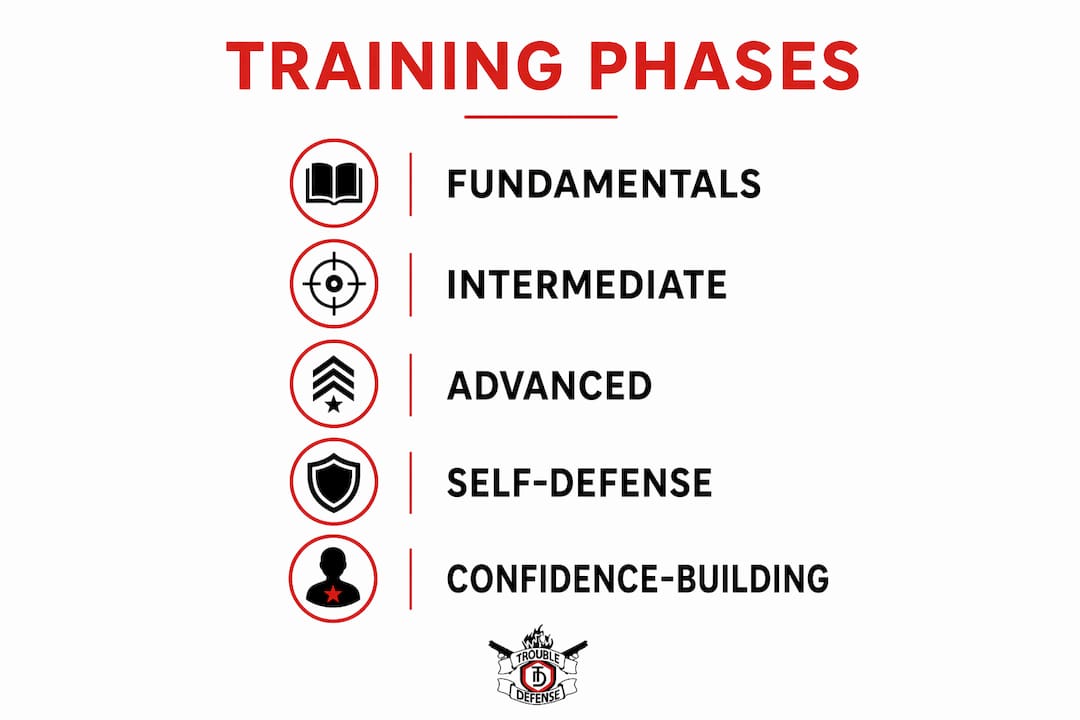 Infographic showing training phases in women’s firearms course