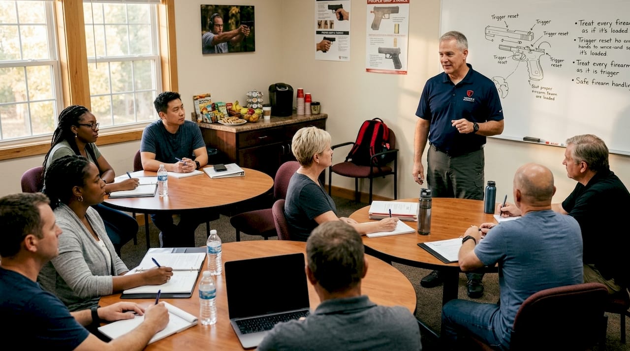 Adults in firearm safety training class