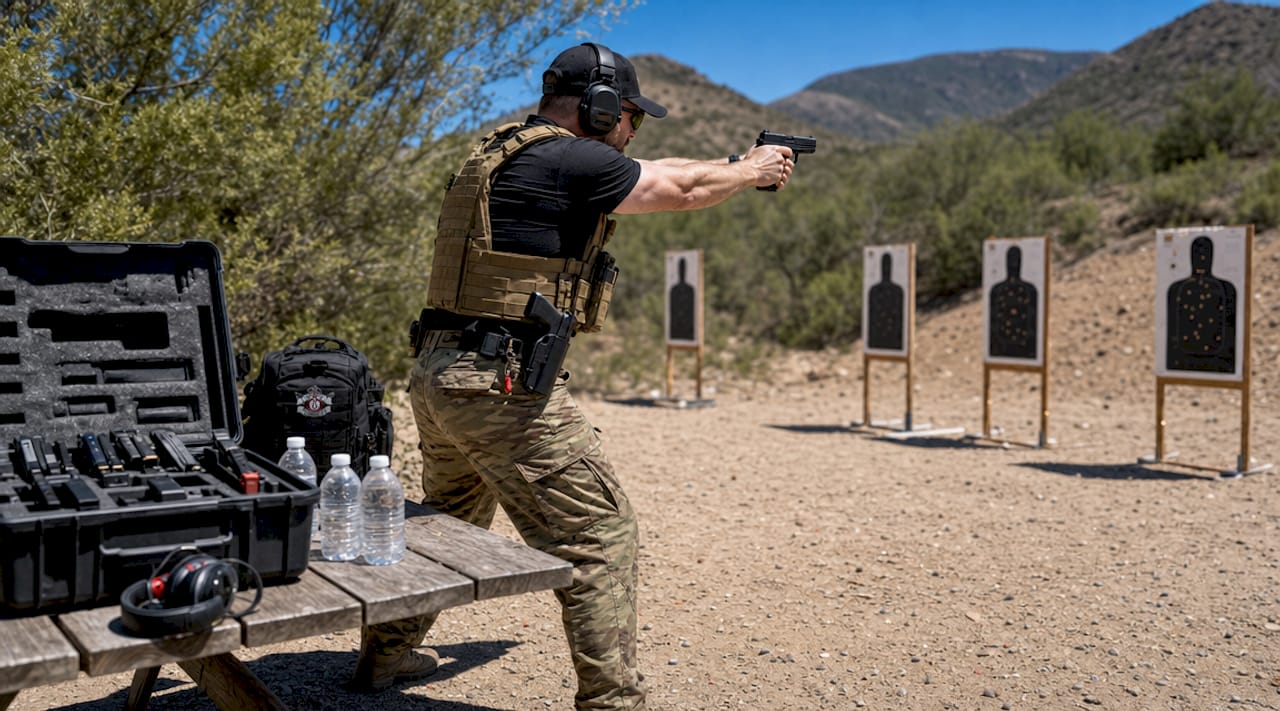 Shooter practicing Failure Drill on indoor range