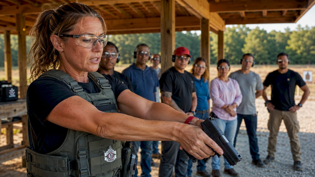 Instructor demonstrating safe firearm handling