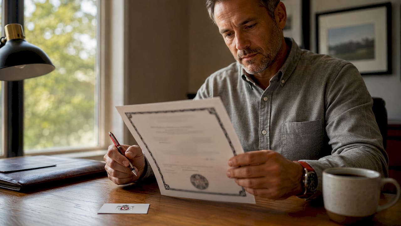 Person reviewing firearms training certificate paperwork