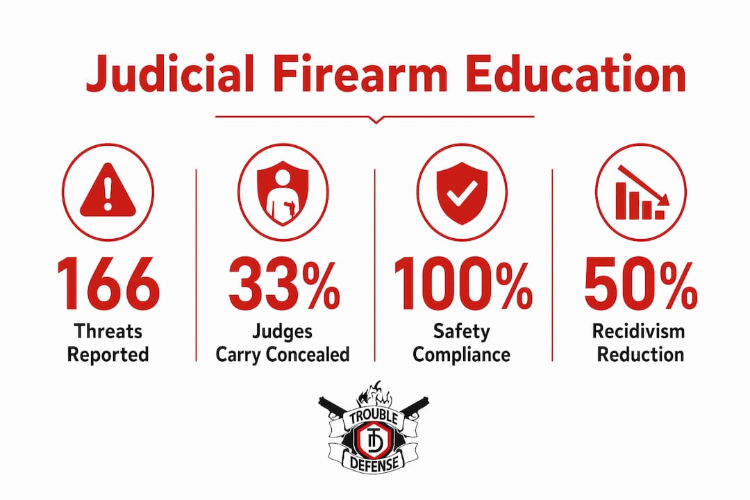 Infographic showing judicial firearm education stats and key benefits