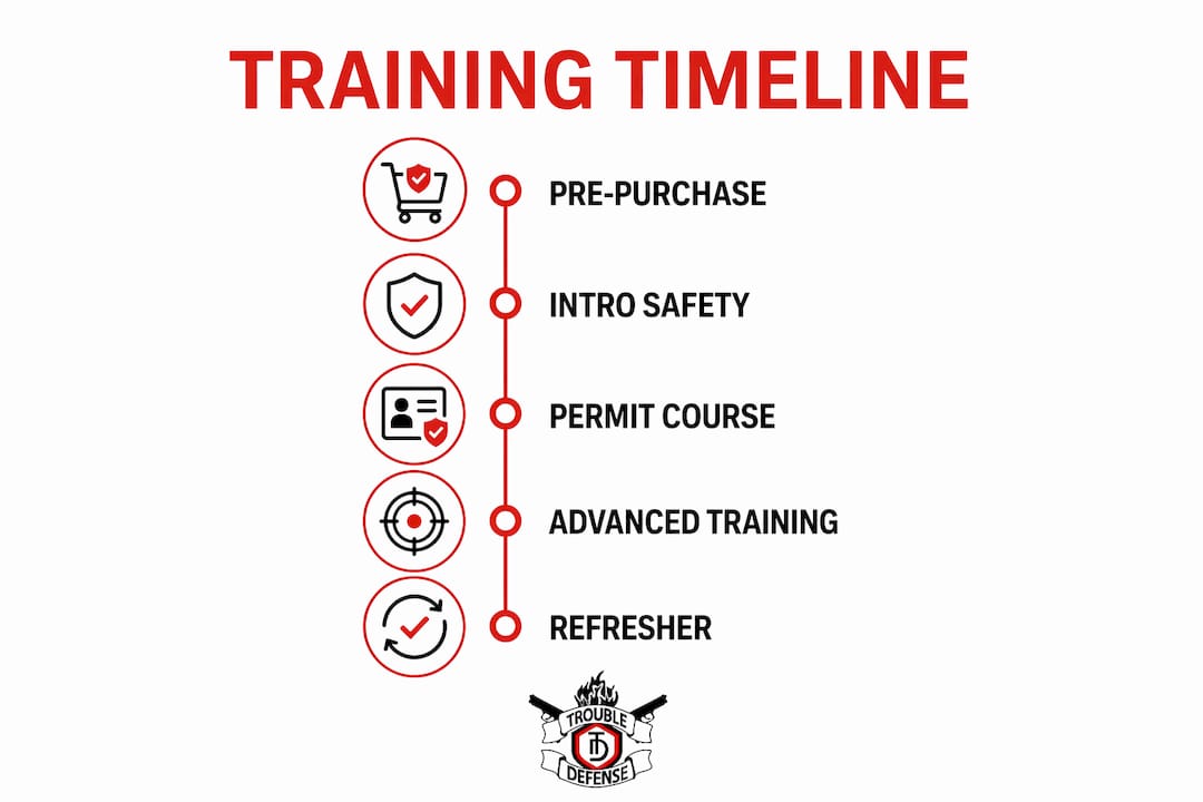 Infographic showing firearm training timeline steps