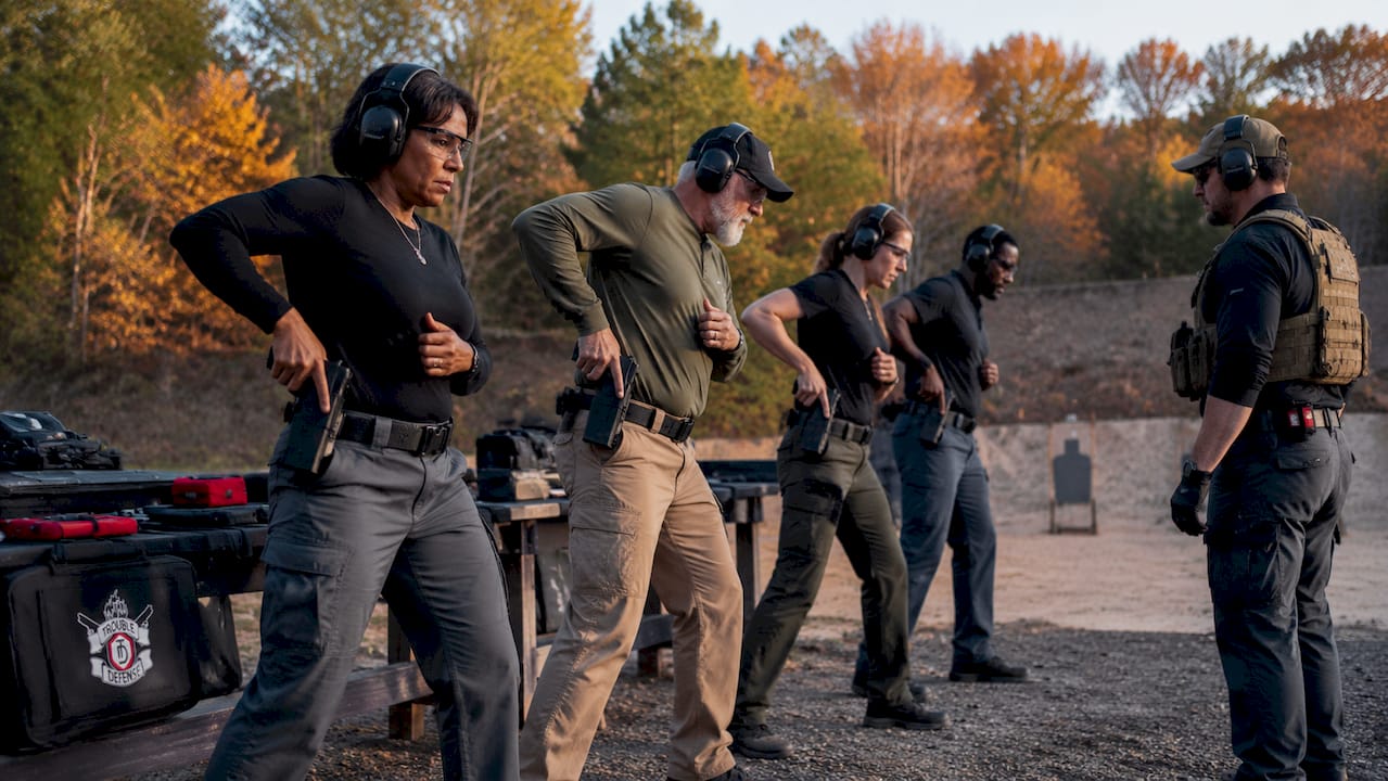 Group firearm training on outdoor range