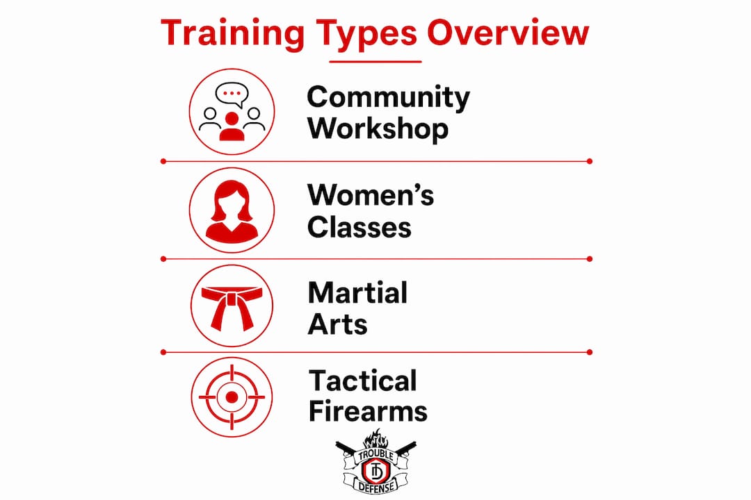 Infographic showing types of self defense training programs