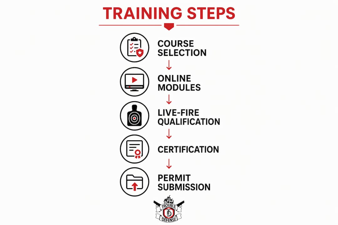 Infographic showing steps of DMV firearm training process