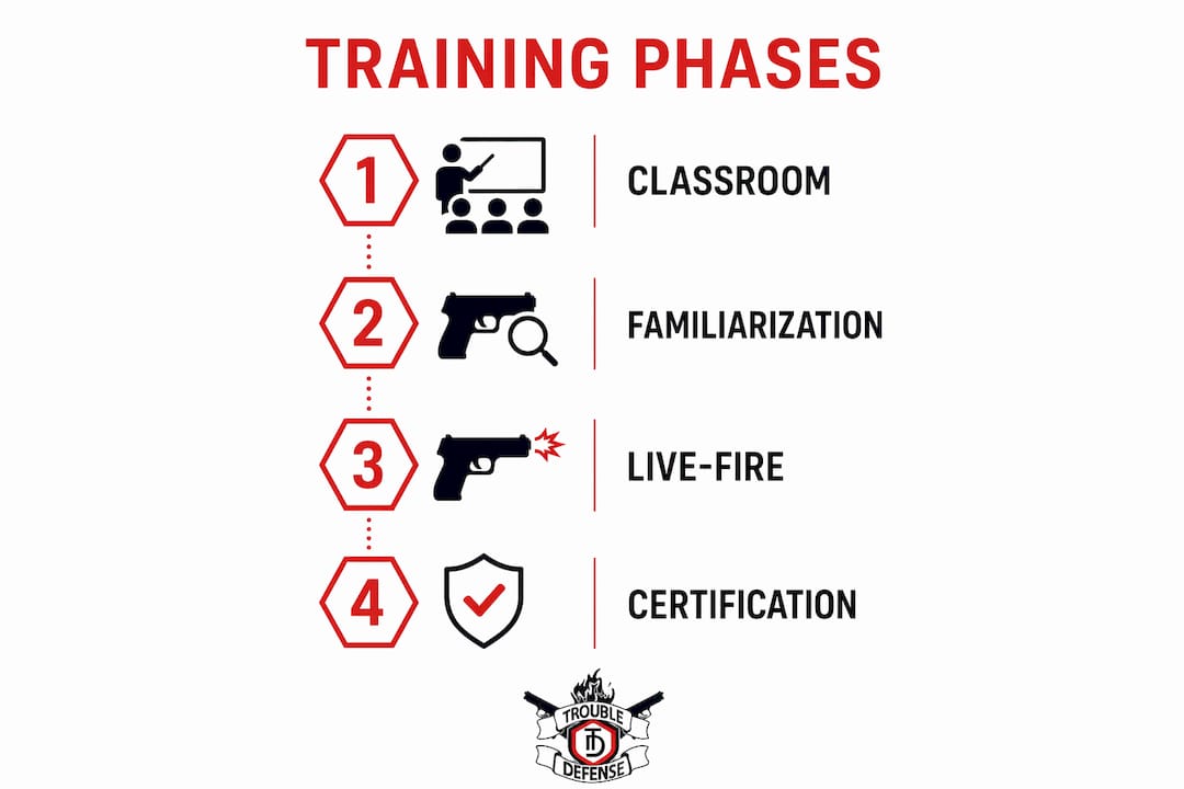 Infographic showing phases of Fairfax firearm training course