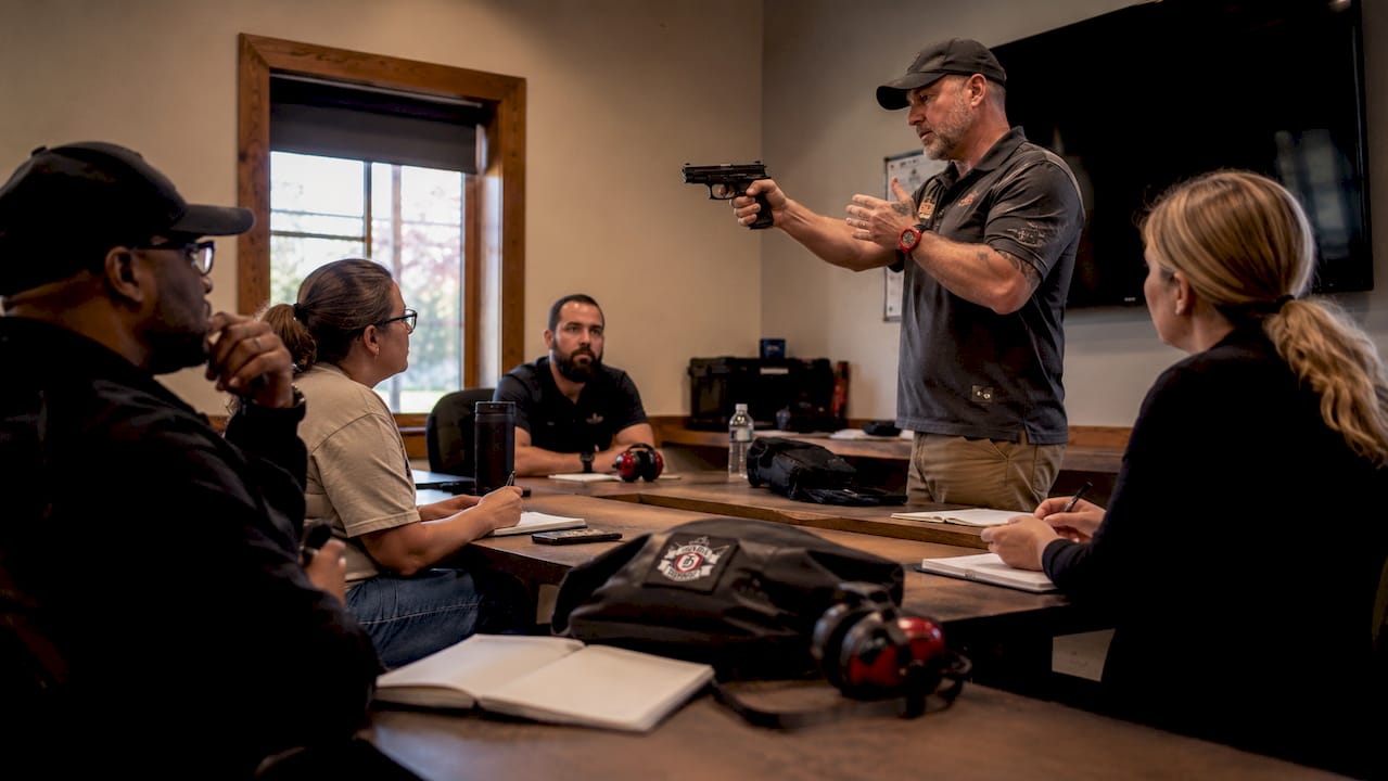 Diverse adults in firearm safety training