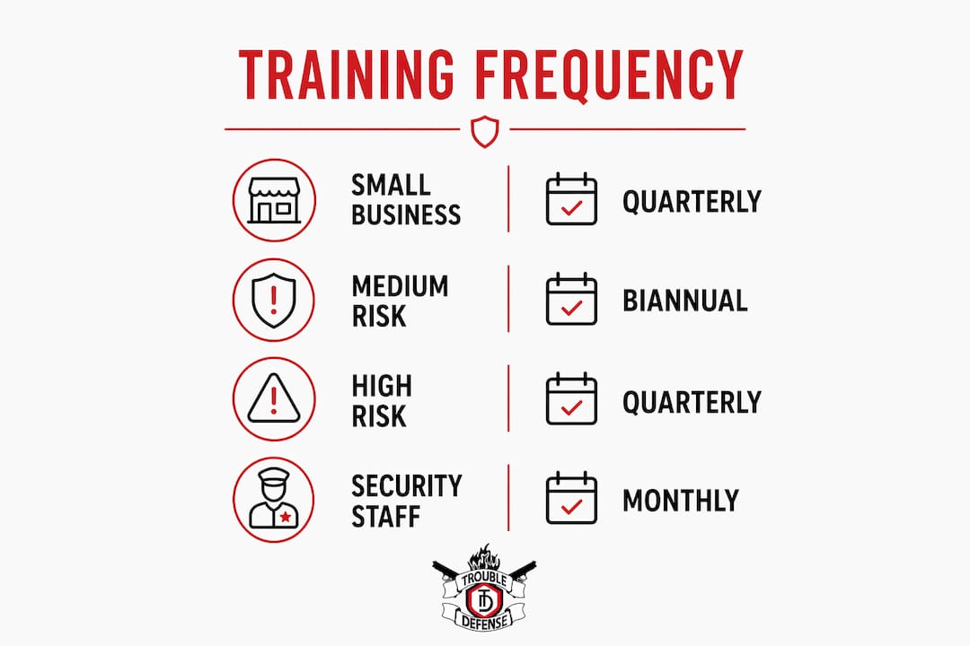 Infographic showing active shooter training frequency guidelines