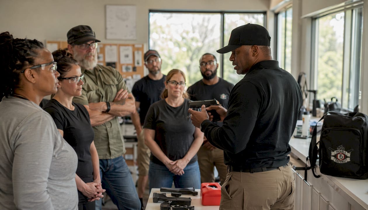 Classroom firearm safety training session
