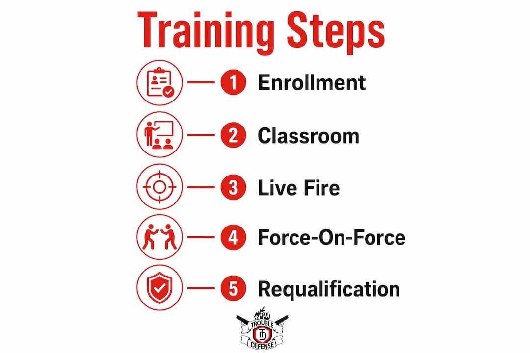 Infographic showing key steps in armed security training