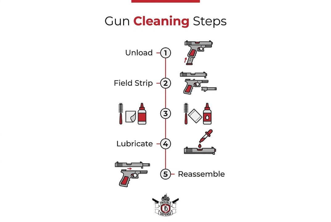 Infographic showing key steps of gun cleaning class