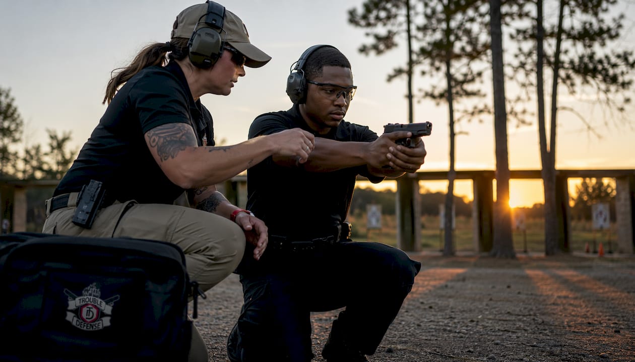 Firearms safety training at shooting range