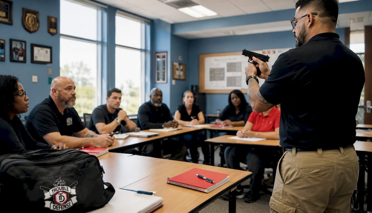 Security guard training classroom with instructor