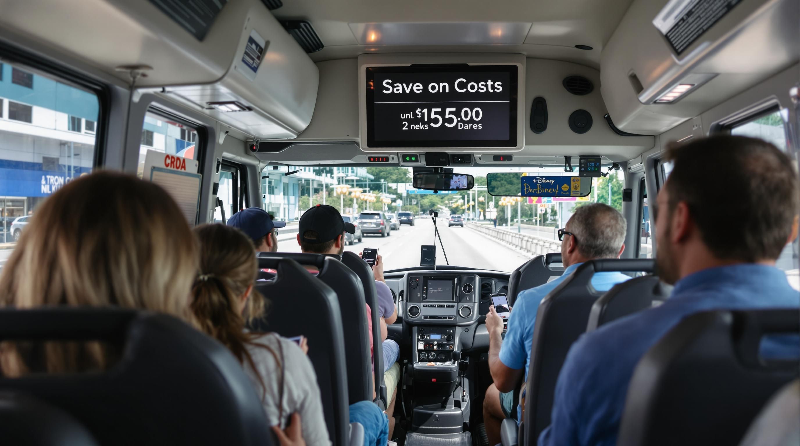 passengers compare trip costs and schedules en route to Disney