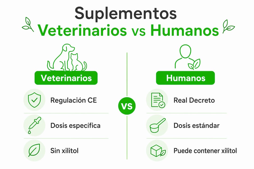 Comparativa visual entre suplementos veterinarios y de uso humano: aspectos clave a tener en cuenta