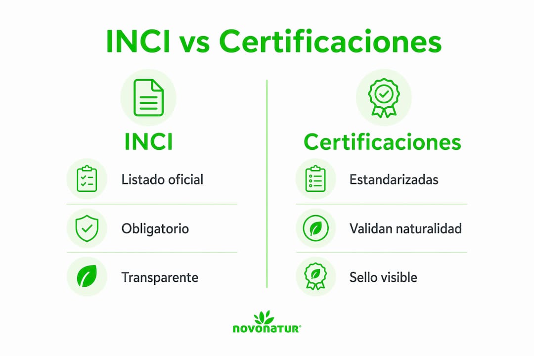 Infografía que muestra las diferencias entre el INCI y las principales certificaciones
