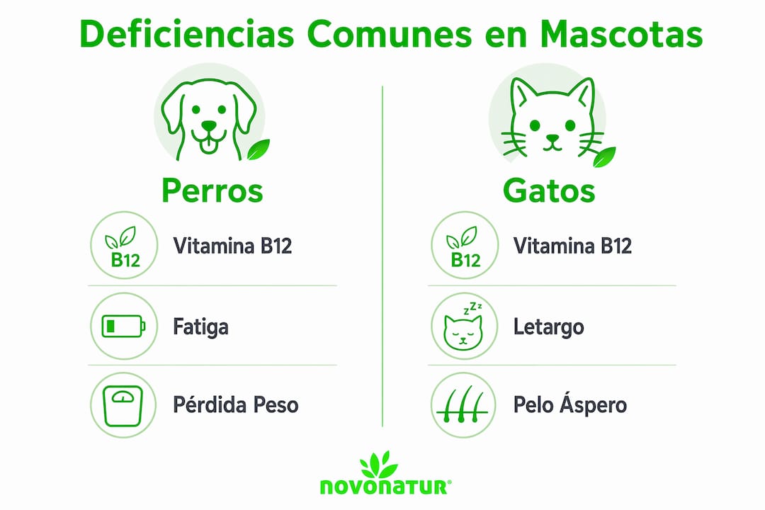 Comparativa visual sobre las principales carencias de vitaminas en perros y gatos