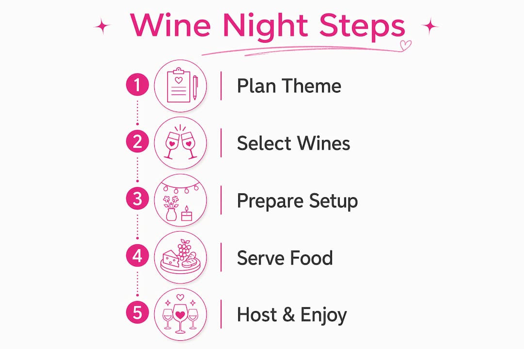 Infographic outlining steps to host a wine night