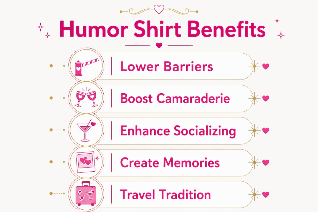 Infographic showing humor travel shirt benefits