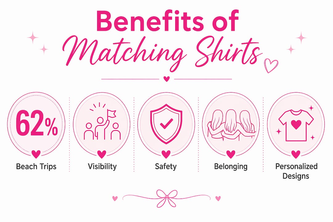 Infographic showing benefits of matching travel shirts with key stats