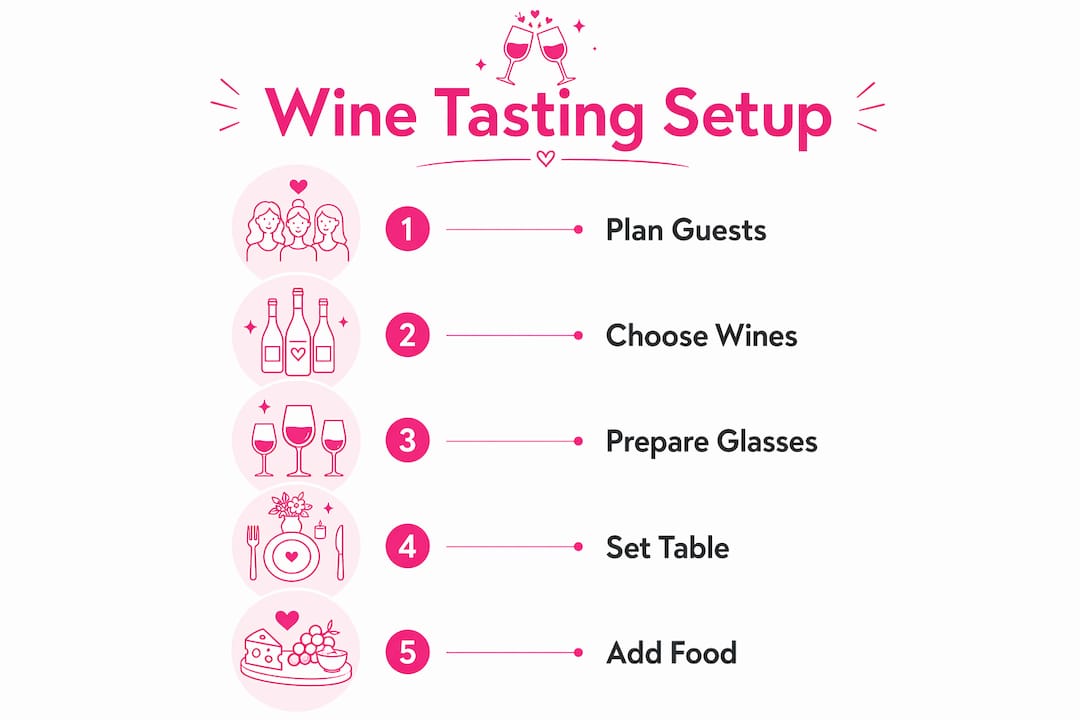 Infographic illustrating wine tasting setup steps
