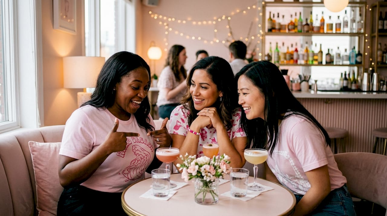 Women bonding over matching group shirts