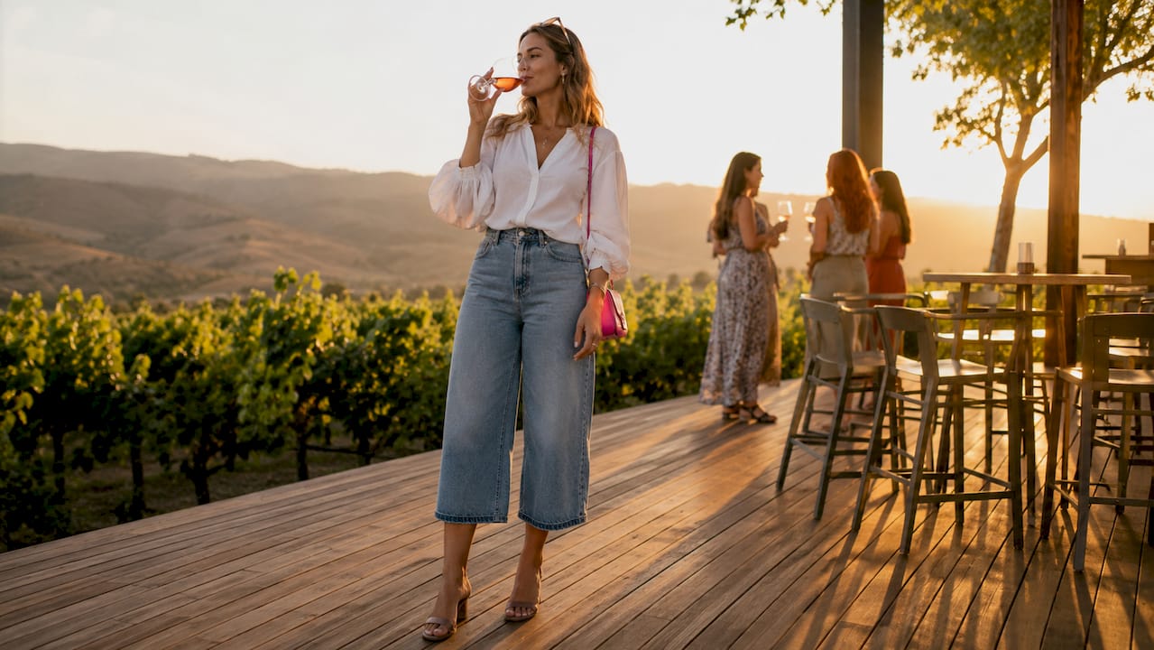 Woman tasting wine at vineyard outdoors