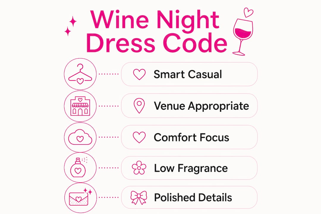 Infographic illustrating wine night dress code steps