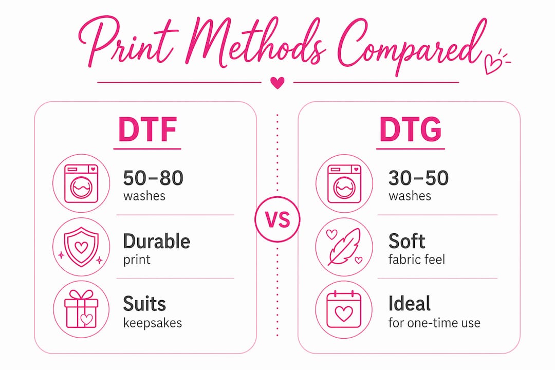 Infographic comparing DTF and DTG print methods