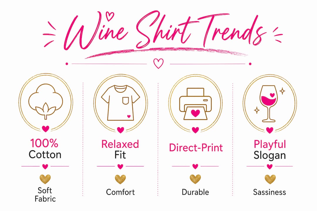 Infographic showing popular funny wine shirt design trends