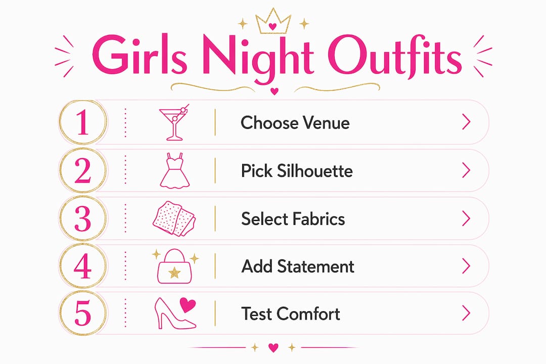 Infographic showing steps for girls night outfit planning