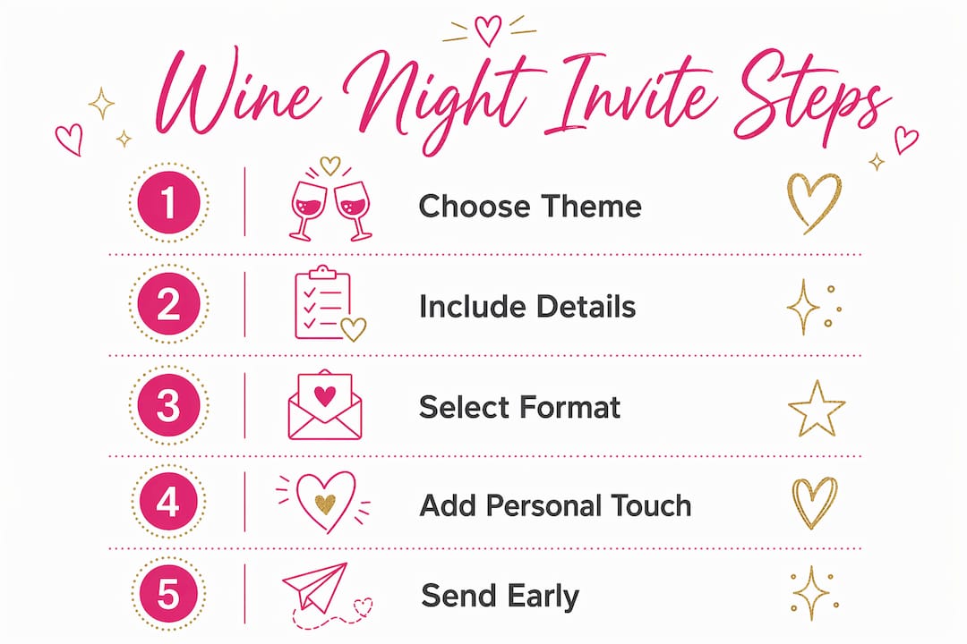 Infographic showing five key steps for wine night invitations