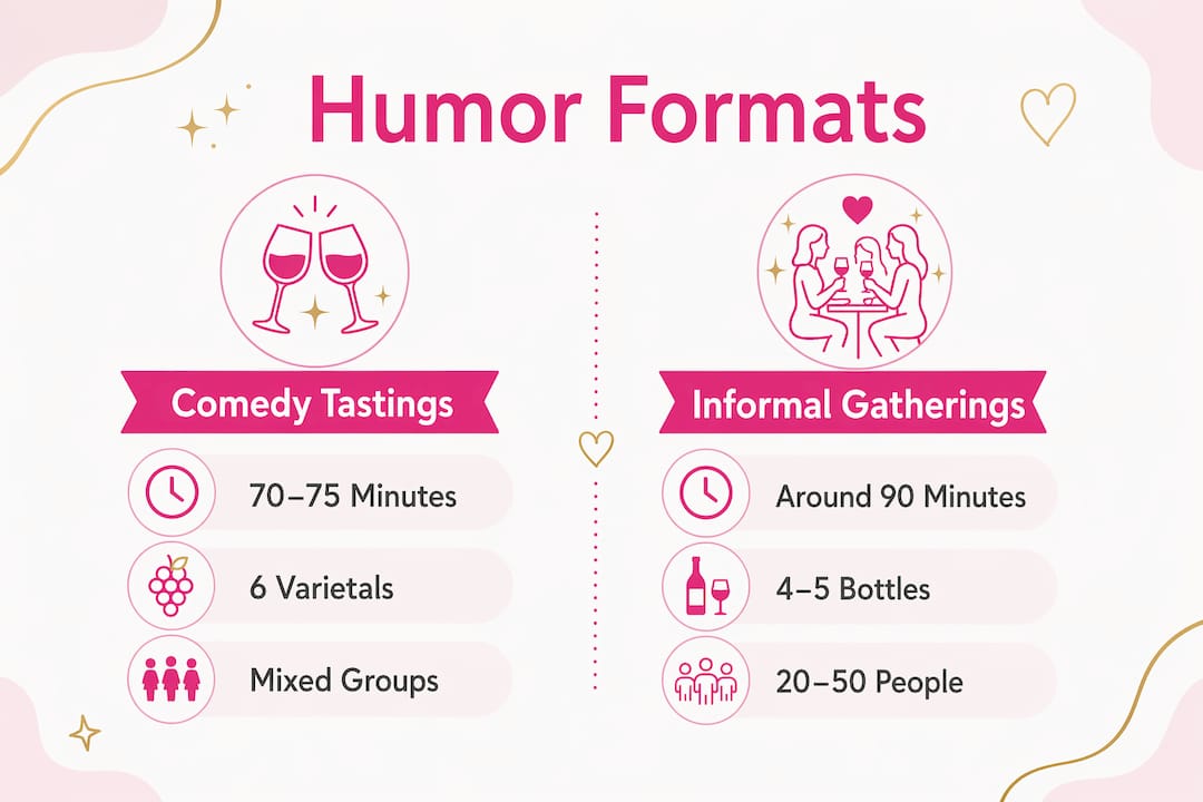 Infographic comparing humor formats for wine gatherings