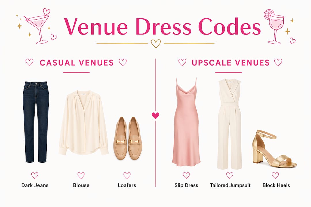 Infographic comparing casual and upscale venue dress codes