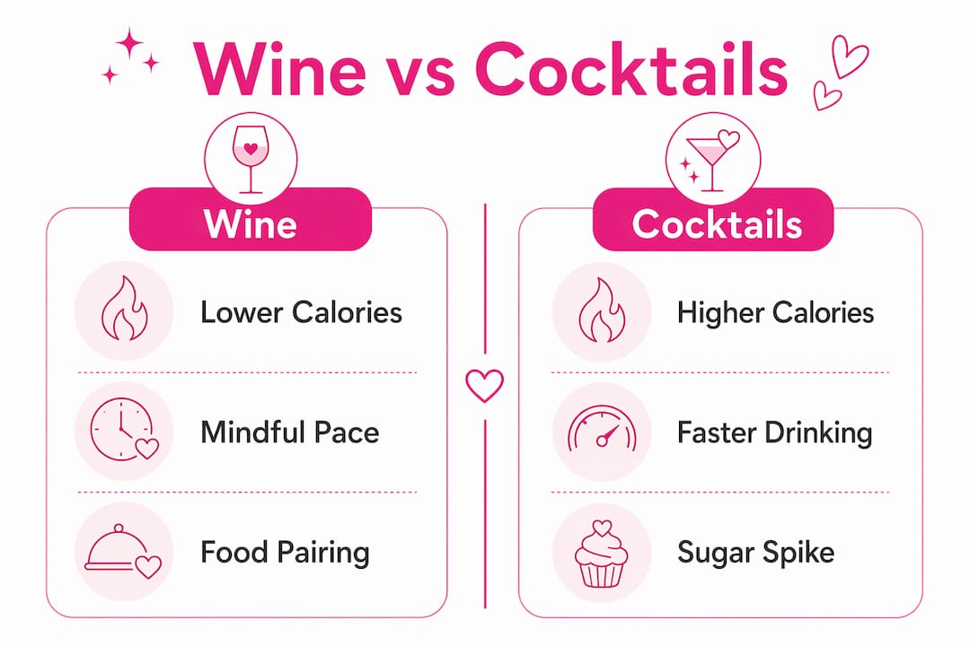Infographic comparing wine and cocktails key differences