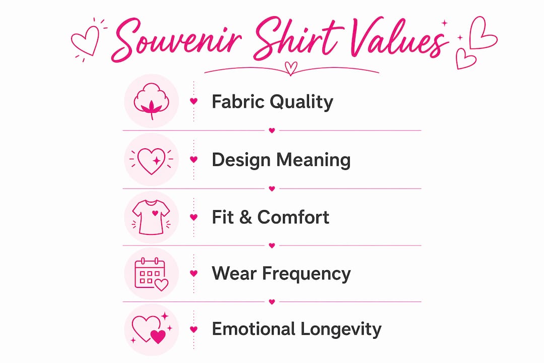 Infographic showing key qualities of souvenir shirts