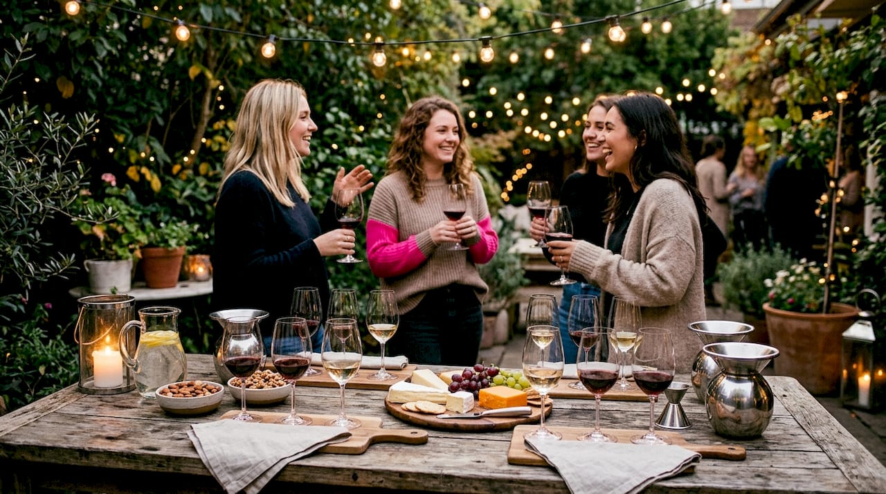 Close-up of wine tasting setup essentials on table