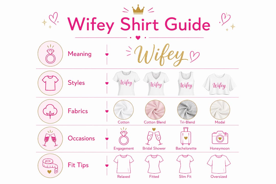 Infographic with wifey shirt styles and meaning steps