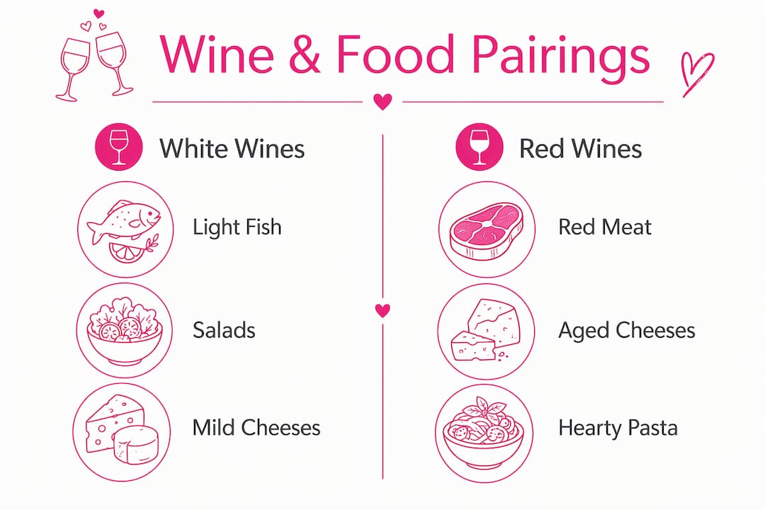 Infographic illustrating wine and food pairing categories