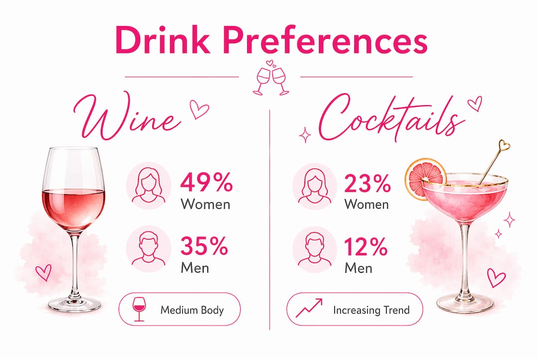 Infographic comparing women's wine and cocktail preferences